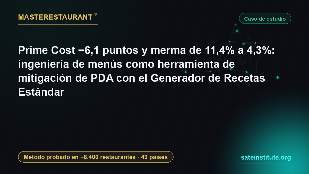 Prime Cost −6,1 puntos y merma de 11,4% a 4,3%: ingeniería de menús como herramienta de mitigación de PDA con el Generador de Recetas Estándar — Masterestaurant