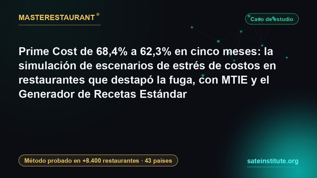 Prime Cost from 68.4% to 62.3% in five months: the cost stress scenario simulation that exposed the leak, using MTIE and the Standard Recipe Generator — Masterestaurant